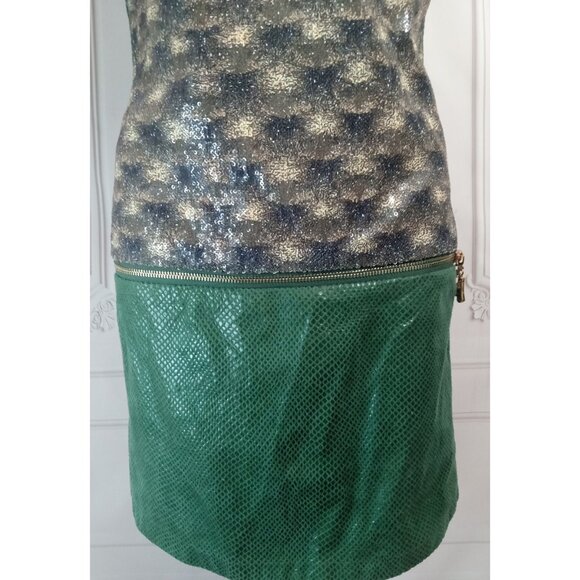 Custo Barcelona Green Sequin Glitter Knee Length Shift Dress Sz 2 - Picture 3 of 8
